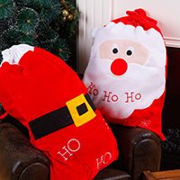 Christmas Gift Bag Plush with Satin Ribbon & Plastic Santa Claus Christmas jewelry & with letter pattern Sold By PC
