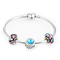 Zinc Alloy European Bangle with Crystal & Lampwork & Brass plated & for woman & faceted nickel lead & cadmium free Sold By PC