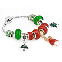 European Bracelet Zinc Alloy with brass chain & Rhinestone Clay Pave & Lampwork plated charm bracelet & Christmas jewelry & snake chain & for woman & enamel nickel lead & cadmium free Sold By Strand