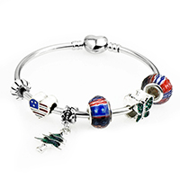 Zinc Alloy European Bangle with Lampwork & Brass plated charm bracelet & Christmas jewelry & for woman & enamel & with rhinestone nickel lead & cadmium free Sold By PC