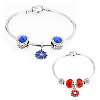 Zinc Alloy European Bangle with Crystal & Brass Flower plated charm bracelet  & for woman & enamel & faceted & with rhinestone nickel lead & cadmium free Sold By PC