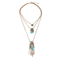 Fashion Turquoise Necklace, Tibetan Style, with iron chain, with 7cm extender chain, plated, oval chain & for woman & 3-strand, more colors for choice, lead & cadmium free, 480mm, Sold Per Approx 18.5 Inch Strand
