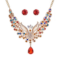 Crystal Jewelry Sets, earring & necklace, Tibetan Style, with Crystal, with 7cm extender chain, platinum color plated, for woman & faceted & with rhinestone, more colors for choice, lead & cadmium free, 450mm, Length:Approx 17.5 Inch, Sold By Set
