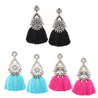 Fashion Fringe Earrings, Tibetan Style, with Crystal, stainless steel post pin, antique gold color plated, for woman & faceted & with rhinestone, more colors for choice, lead & cadmium free, 85x30mm, Sold By Pair