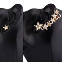 Asymmetric Earrings Zinc Alloy stainless steel post pin Star gold color plated for woman & with rhinestone lead & cadmium free Sold By Pair