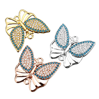 Cubic Zirconia Micro Pave Brass Connector Butterfly plated micro pave cubic zirconia & 1/1 loop Approx 1.5mm Sold By Lot