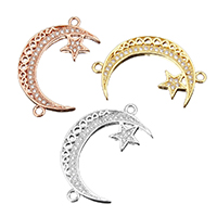 Cubic Zirconia Micro Pave Brass Connector, Moon and Star, plated, micro pave cubic zirconia & 1/1 loop, more colors for choice, 18x29x2mm, Hole:Approx 1.5mm, 25PCs/Lot, Sold By Lot