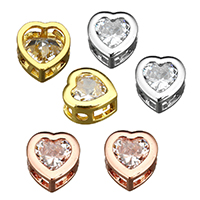 Cubic Zirconia Micro Pave Brass Beads, Heart, plated, multihole & with cubic zirconia, more colors for choice, 9x9x5mm, Hole:Approx 1.5mm, 100PCs/Lot, Sold By Lot