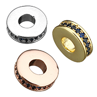 Cubic Zirconia Micro Pave Brass Beads, Donut, plated, micro pave cubic zirconia, more colors for choice, 3x9x9mm, Hole:Approx 3.5mm, 35PCs/Lot, Sold By Lot