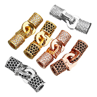 Brass Fold Over Clasp, plated, with end cap & micro pave cubic zirconia, more colors for choice, 22mm, 10x7.5x6mm, Hole:Approx 3mm, 15PCs/Lot, Sold By Lot
