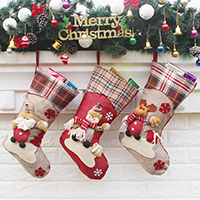 Christmas Holidays Stockings Gift Socks, Non-woven Fabrics, with Cotton Fabric & Plush & Satin Ribbon, Christmas Sock, Christmas jewelry & different styles for choice, 225x460x265mm, Sold By PC