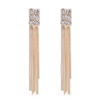 Fashion Fringe Earrings, Tibetan Style, stainless steel post pin, gold color plated, with rhinestone, lead & cadmium free, 85x12mm, Sold By Pair