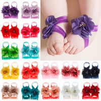 Satin Ribbon, with Chiffon & Plastic Pearl, Flower, elastic & for children & with rhinestone, more colors for choice, 50mm, Sold By Pair