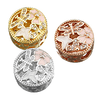 Cubic Zirconia Micro Pave Brass European Beads, Flat Round, plated, micro pave cubic zirconia & without troll & enamel & hollow, more colors for choice, 13.50x10mm, Hole:Approx 4.5mm, 30PCs/Lot, Sold By Lot