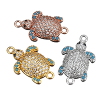 Cubic Zirconia Micro Pave Brass Connector, Turtle, plated, micro pave cubic zirconia & 1/1 loop, more colors for choice, 14x22x4mm, Hole:Approx 2mm, 20PCs/Lot, Sold By Lot