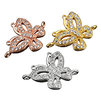 Cubic Zirconia Micro Pave Brass Connector Butterfly plated micro pave cubic zirconia & 1/1 loop & hollow Approx 1mm Sold By Lot