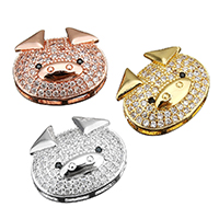 Cubic Zirconia Micro Pave Brass Beads, Pig, plated, multihole & micro pave cubic zirconia, more colors for choice, 16x12x6mm, Hole:Approx 1.5mm, 20PCs/Lot, Sold By Lot