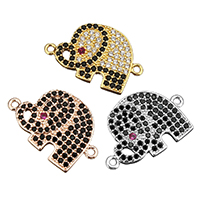 Cubic Zirconia Micro Pave Brass Connector, Elephant, plated, micro pave cubic zirconia & 1/1 loop, more colors for choice, 21x13x2mm, Hole:Approx 1.5mm, 20PCs/Lot, Sold By Lot
