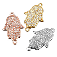 Cubic Zirconia Micro Pave Brass Connector, Hamsa, plated, micro pave cubic zirconia & 1/1 loop, more colors for choice, 13x20x2mm, Hole:Approx 1mm, 20PCs/Lot, Sold By Lot