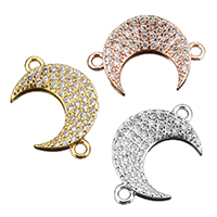 Cubic Zirconia Micro Pave Brass Connector Moon plated micro pave cubic zirconia & 1/1 loop Approx 1.5mm Sold By Lot
