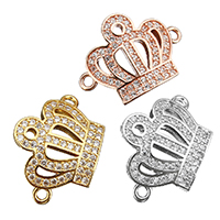 Cubic Zirconia Micro Pave Brass Connector, Crown, plated, micro pave cubic zirconia & 1/1 loop & hollow, more colors for choice, 18x13.50x3.50mm, Hole:Approx 1.5mm, 20PCs/Lot, Sold By Lot
