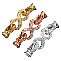 Brass Fold Over Clasp, Infinity, plated, with end cap & micro pave cubic zirconia, more colors for choice, 38mm, 13x7x7mm, Hole:Approx 1mm, 20PCs/Lot, Sold By Lot