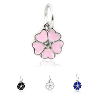 European Style Zinc Alloy Dangle Beads Flower plated enamel & with rhinestone nickel lead & cadmium free Sold By Lot