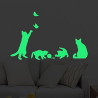 Night Glow Stickers, PVC Plastic, Cat, adhesive & luminated, 180x300mm, Sold By PC