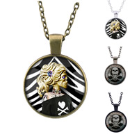 Zinc Alloy Sweater Necklace with iron chain & Glass Flat Round plated time gem jewelry & with skull pattern & Unisex & decal lead & cadmium free 25mm Length Approx 27.5 Inch Sold By Bag
