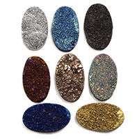 Ice Quartz Agate Cabochon, Flat Oval, druzy style & flat back, more colors for choice, 16x26x5mm, 10PCs/Lot, Sold By Lot