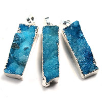 Ice Quartz Agate Pendant, with Brass, Rectangle, silver color plated, natural & druzy style, 11-13x41-45x10-14mm, Hole:Approx 5x7mm, 10PCs/Lot, Sold By Lot