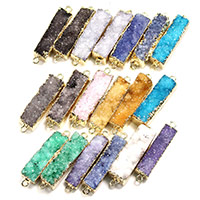 Ice Quartz Agate Pendant, with Brass, Rectangle, gold color plated, natural & druzy style & 1/1 loop, more colors for choice, 8-10x36-37x7-12mm, Hole:Approx 2mm, 5PCs/Lot, Sold By Lot