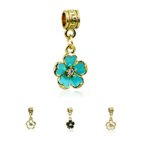 European Style Zinc Alloy Dangle Beads Flower antique gold color plated without troll & with rhinestone nickel lead & cadmium free Sold By Lot