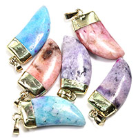 Quartz Gemstone Pendants with Brass Horn gold color plated dyed 16-17x37-39x6-7mm Approx Sold By Lot