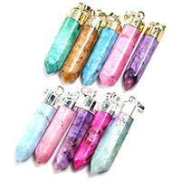 Quartz Gemstone Pendants with Brass Cone plated dyed 9-10x44-45x8-10mm Approx Sold By Lot