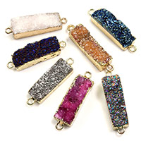 Ice Quartz Agate Connetor, with Brass, Rectangle, gold color plated, natural & druzy style & 1/1 loop, more colors for choice, 8-9x31-32x6-10mm, Hole:Approx 2mm, 5PCs/Lot, Sold By Lot