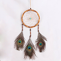 Fashion Dream Catcher, Bamboo, with Linen & Feather & Natural Turquoise, Tassel, 600-650mm, Sold By PC