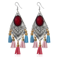 Fashion Fringe Earrings Zinc Alloy with Velveteen Cord & Resin Tassel antique silver color plated multi-colored Sold By Pair