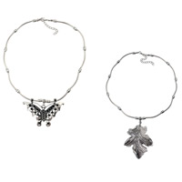 Tibetan Style Jewelry Necklace, with 2lnch extender chain, Leaf, antique silver color plated, different designs for choice & for woman, nickel, lead & cadmium free, Sold Per Approx 16.9 Inch Strand
