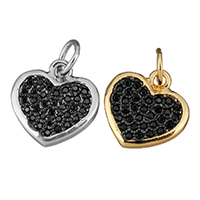 Cubic Zirconia Micro Pave Brass Pendant, Heart, plated, micro pave cubic zirconia, more colors for choice, 13x13x1.50mm, Hole:Approx 4mm, 10PCs/Lot, Sold By Lot
