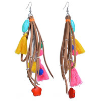 Fashion Statement Earring Zinc Alloy with Velveteen Cord & Nylon Cord & Turquoise iron earring hook platinum color plated lead & cadmium free Sold By Pair