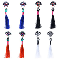 Fashion Fringe Earrings Zinc Alloy with acrylic rhinestone stainless steel post pin platinum color plated lead & cadmium free 100mm Sold By Pair
