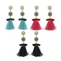 Fashion Fringe Earrings Zinc Alloy with Waxed Nylon Cord & Cotton Cord & Glass Pearl gold color plated for woman & enamel nickel lead & cadmium free 110mm Sold By Pair