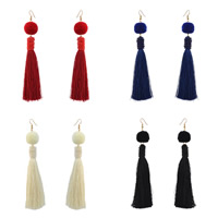 Fashion Fringe Earrings, Cotton Cord, with Glass Seed Beads & Tibetan Style, Tassel, gold color plated, for woman, more colors for choice, 150mm, Sold By Pair