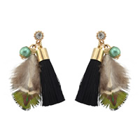 Fashion Fringe Earrings Zinc Alloy with Cotton Cord & Glass Pearl Tassel gold color plated for woman & with rhinestone nickel lead & cadmium free 66mm Sold By Pair