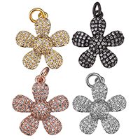 Cubic Zirconia Micro Pave Brass Pendant, Flower, plated, micro pave cubic zirconia, more colors for choice, 17x19x4mm, Hole:Approx 3mm, 5PCs/Lot, Sold By Lot