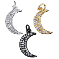 Cubic Zirconia Micro Pave Brass Pendant, Moon, plated, micro pave cubic zirconia, more colors for choice, 11x19x2mm, Hole:Approx 2.5mm, 10PCs/Lot, Sold By Lot