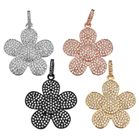 Cubic Zirconia Micro Pave Brass Pendant, Flower, plated, micro pave cubic zirconia, more colors for choice, 25x27x3mm, Hole:Approx 3x5mm, 5PCs/Lot, Sold By Lot