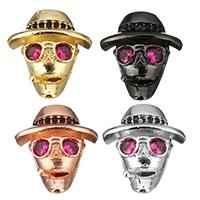 Cubic Zirconia Micro Pave Brass Beads, Skull, plated, micro pave cubic zirconia & hollow, more colors for choice, 14x15x8mm, Hole:Approx 1.5mm, 10PCs/Lot, Sold By Lot