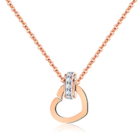 Stainless Steel Jewelry Necklace, 316 Stainless Steel, with 2.5Inch extender chain, heart and key, rose gold color plated, oval chain & micro pave cubic zirconia & for woman, 8mm,12mm, Sold Per Approx 16 Inch Strand